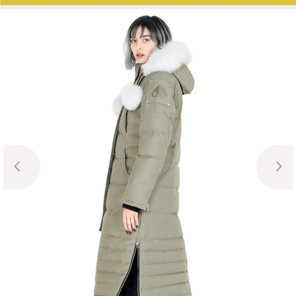 Moose Knuckles Olive Puffer Coat with White Fur Hood